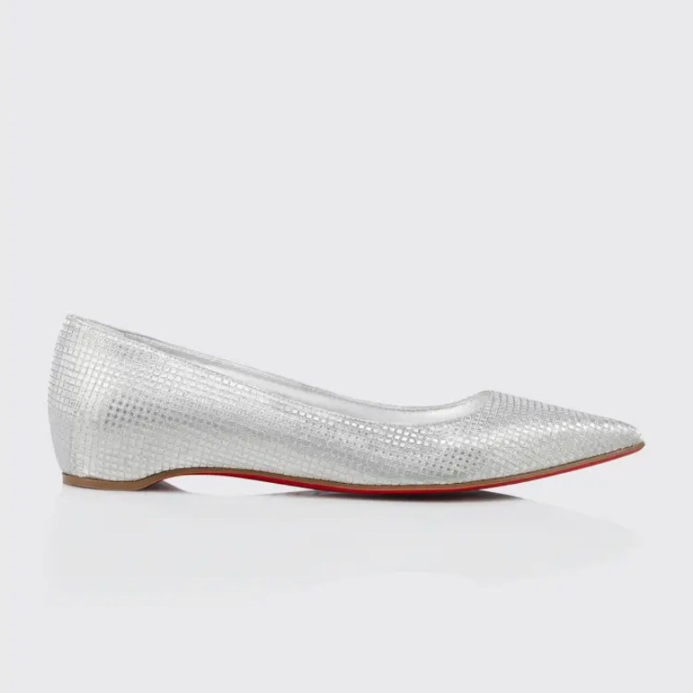 Louboutin Kate 37 Micro Silver Metallic Ballerina Flat